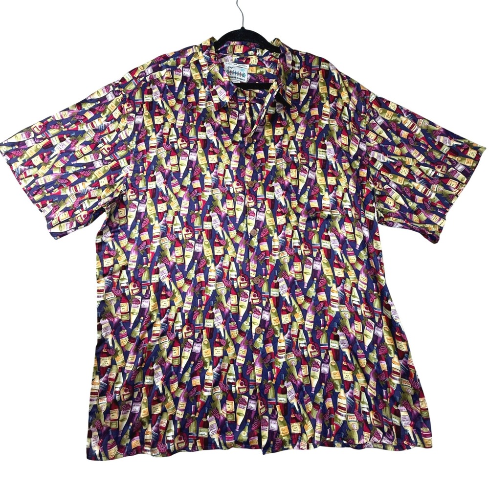 Reyn Spooner Hawaiian Shirt Mens XXL Wine‎ Bottle Print Button Up Aloha